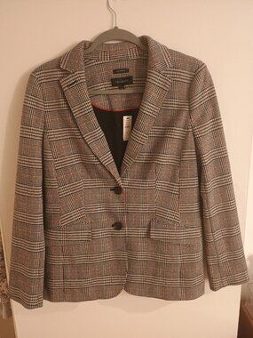 NWT $189 TALBOTS Black Red Tartan Plaid Cotton Aberdeen Blazer Jacket Size 8